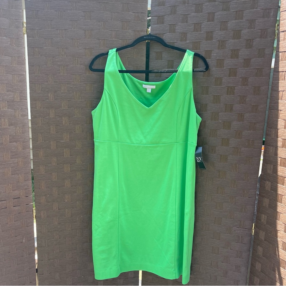 New York & Company Lime Green V-Neck Cotton Sleeveless Dress -size L - Picture 2 of 9